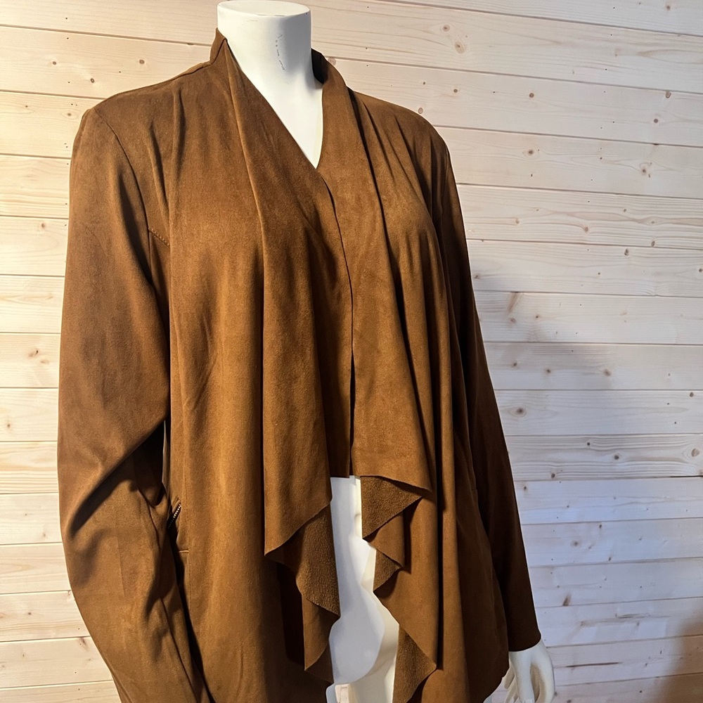 INC International Concepts Brown Draped Open-Front Blazer